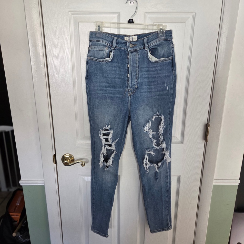 Free People 31 We The Free Distressed Skinny Jean Blue High Rise Denim Boho‎